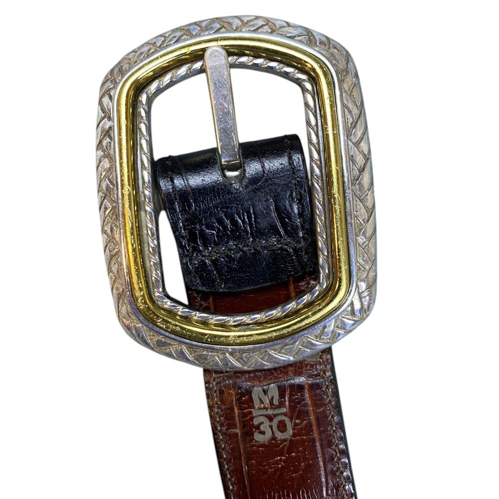 BRIGHTON Leather Belt Women’s M-30 Reversible Brown & Black Croc Leather #40210 - Picture 4 of 8
